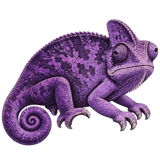 The chameleon fully violet, the colour change complete.